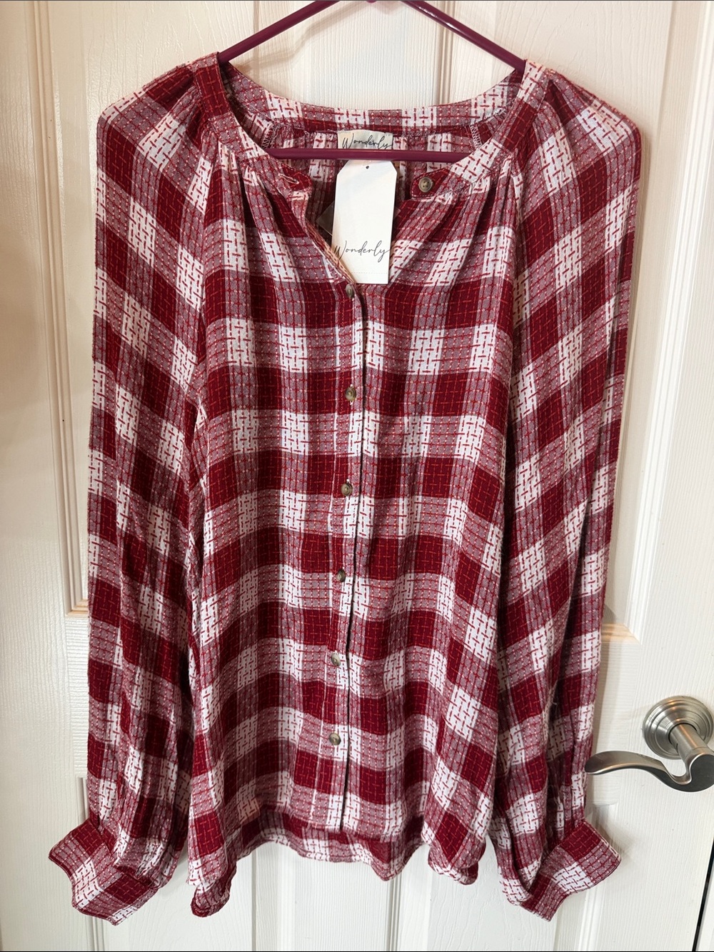 Wonderly Red and White Plaid Button-Down Shirt